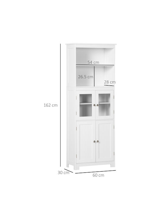 Homcom Cabinet 2 Open Shelves 2 Cabinet Doors MDF Glass 60x30x162 cm White