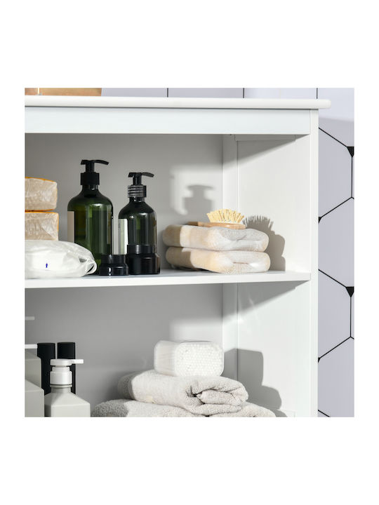 Homcom шкаф с 2 отворени рафта, 2 врати, MDF, стъкло, 60x30x162 см, бял