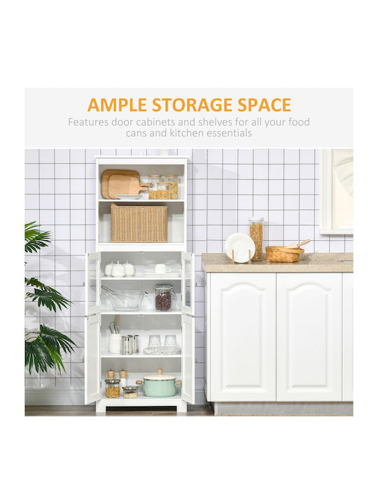 Homcom шкаф с 2 отворени рафта, 2 врати, MDF, стъкло, 60x30x162 см, бял