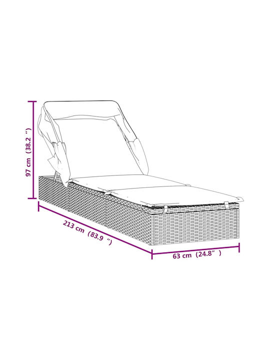 Ξαπλώστρα Rattan με Μαξιλάρι Καφέ 213x63x97εκ.