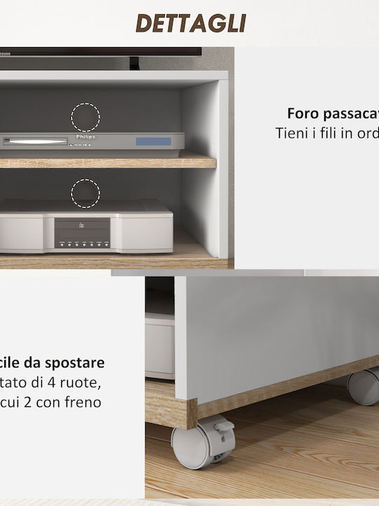 TV Stand with Wheels White L80xD45xH39.5cm