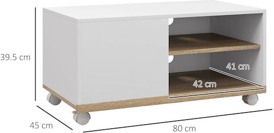 Stand TV Alb cu Roți L80xA45xÎ39.5cm