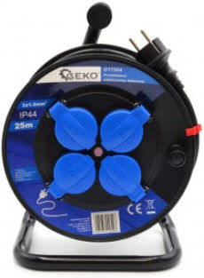 Geko Waterproof Extension Reel Cord 3 x 1.5mm²/25m Black