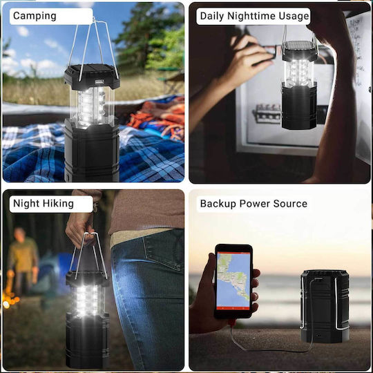 Rocam CL1000 Lantern Led Solar for Camping Waterproof with Flashlight & Powerbank 200lm 2.4W Black
