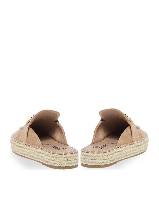 Flach Wildleder Mules in Beige Farbe