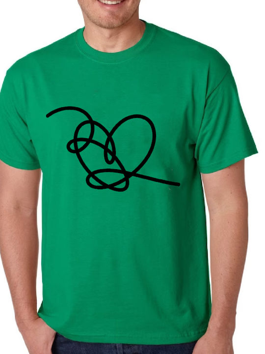 Fruit of the Loom Bts Black Heart T-shirt Green Cotton