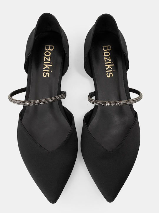 Bozikis Satin Pointy Ballerinas with Strap Black