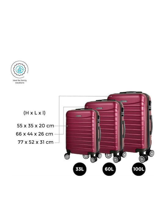 Quasar Model Set of 3 Βαλίτσες Ταξιδιού Σκληρές Burgundy με 4 Ρόδες Σετ 3τμχ