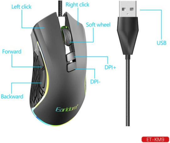 Earldom KM9 Gaming Ποντίκι Μαύρο