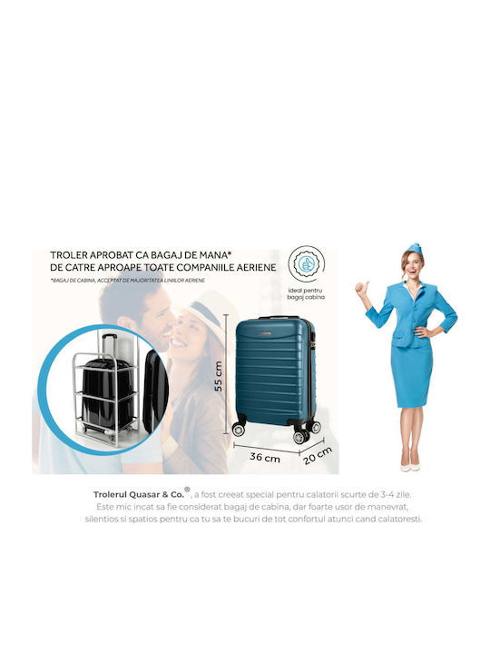 Quasar Line Cabin Travel Suitcase Hard Petrol Blue with 4 Wheels Height 55cm