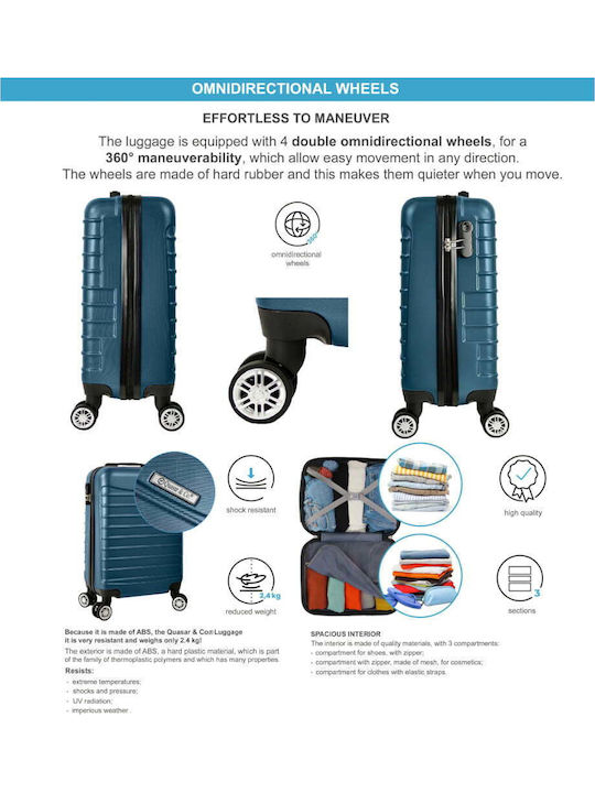 Quasar Line Cabin Travel Suitcase Hard Petrol Blue with 4 Wheels Height 55cm