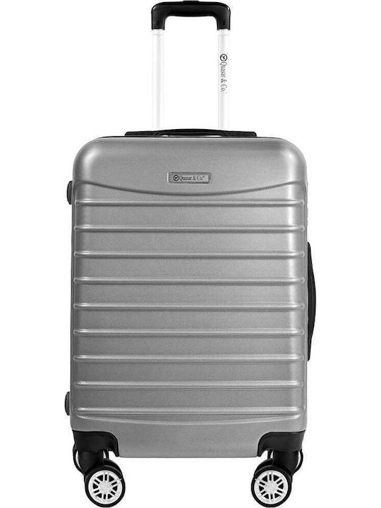 Quasar Model Medium Travel Suitcase Hard Silver with 4 Wheels Height 66cm