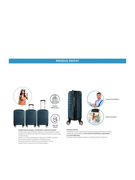 Quasar Line Cabin Travel Suitcase Hard Petrol Blue with 4 Wheels Height 55cm