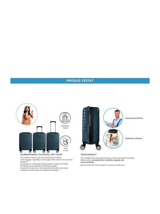 Quasar Line Cabin Travel Suitcase Hard Petrol Blue with 4 Wheels Height 55cm