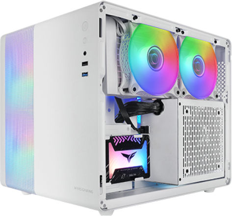 Mars Gaming MC-400 Gaming Mini Tower Computer Case with Side Window and RGB Lighting White