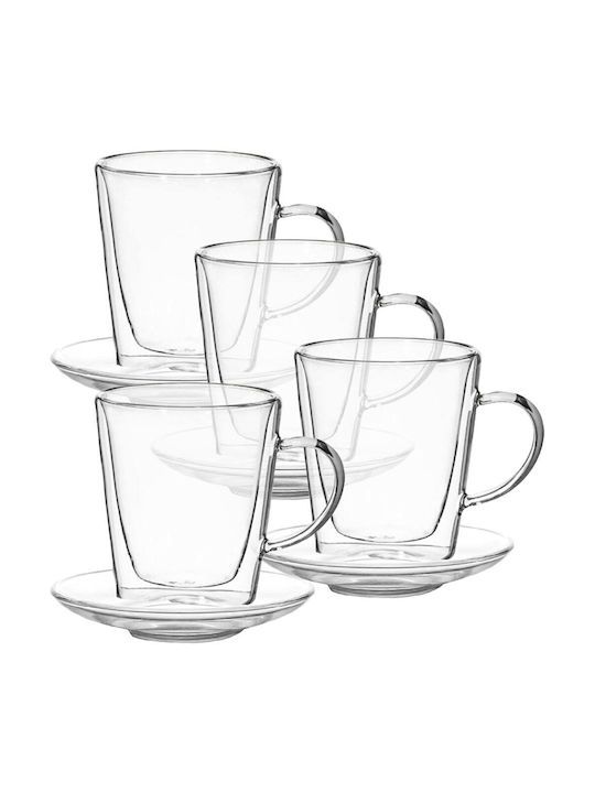 Quasar Σετ Φλιτζάνια Cappuccino Γυάλινα Διάφανα 250ml 4τμχ