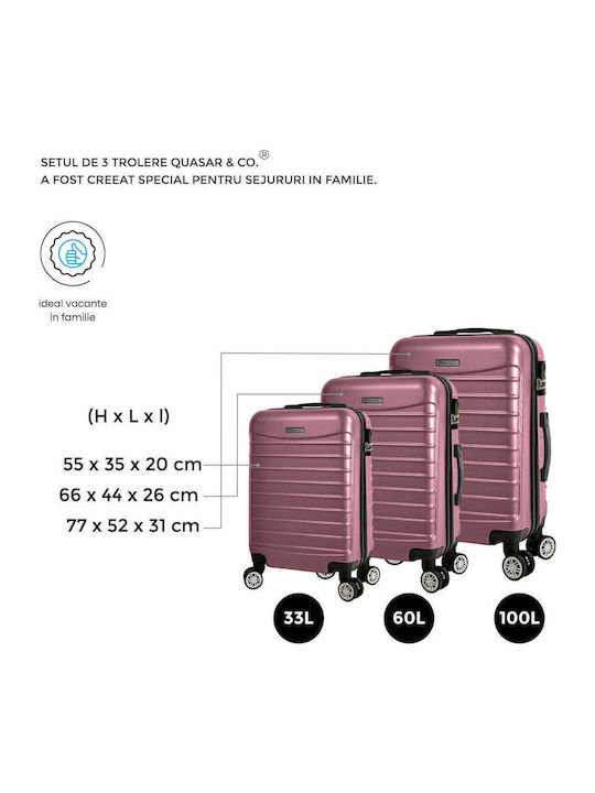 Quasar Model Set of 3 Reisekoffer Hartschalen Powder Coated Pink mit 4 Räder