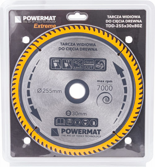 Powermat Δίσκος Κοπής Ξύλου με 80 Δόντια 255mm