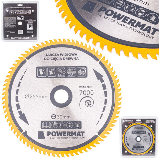Powermat Δίσκος Κοπής Ξύλου με 80 Δόντια 255mm