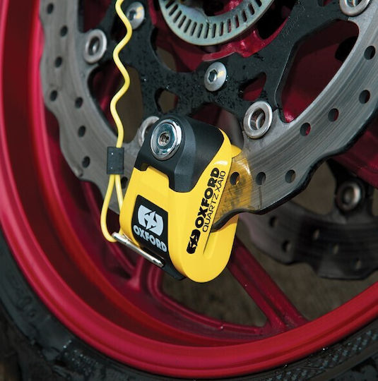 Oxford Quartz Motorcycle Disc Brake Lock with Alarm & 10mm Pin in Yellow 04471