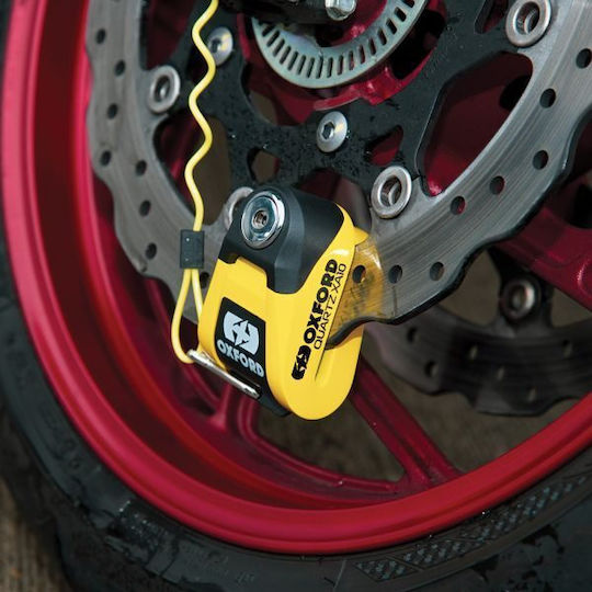 Oxford Quartz Motorcycle Disc Brake Lock with Alarm & 10mm Pin in Yellow 04471