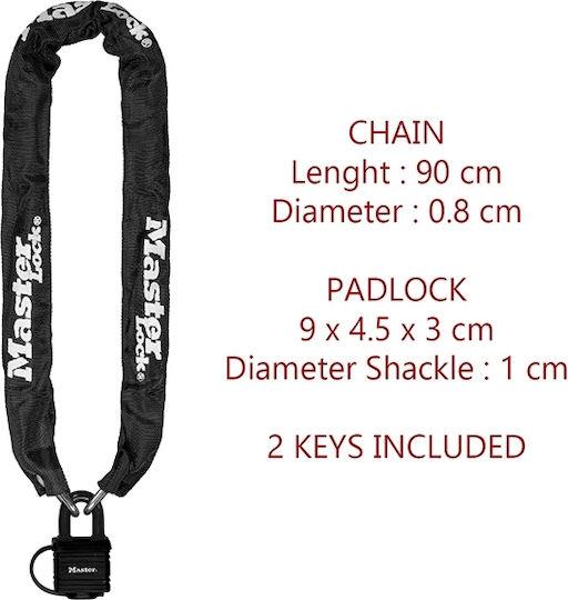 Master Lock 90cm Motorcycle Anti-Theft Chain with Lock in Black