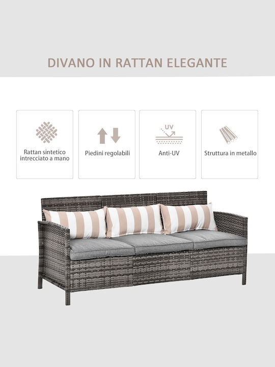 Tree-Seater Sofa Outdoor Rattan with Pillows 173x68x78cm