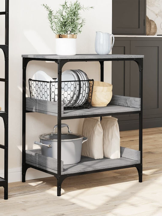 vidaXL Wooden Kitchen Trolley 3 Tiers Gray 60x41x80.5cm