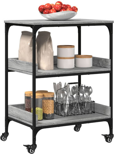 vidaXL Wooden Kitchen Trolley 3 Tiers Gray 60x41x80.5cm