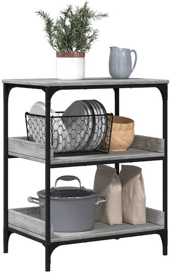 vidaXL Wooden Kitchen Trolley 3 Tiers Gray 60x41x80.5cm