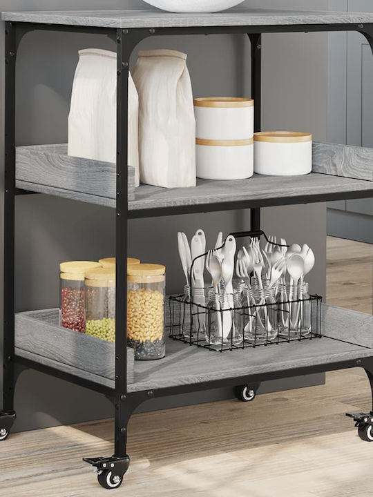vidaXL Wooden Kitchen Trolley 3 Tiers Gray 60x41x80.5cm