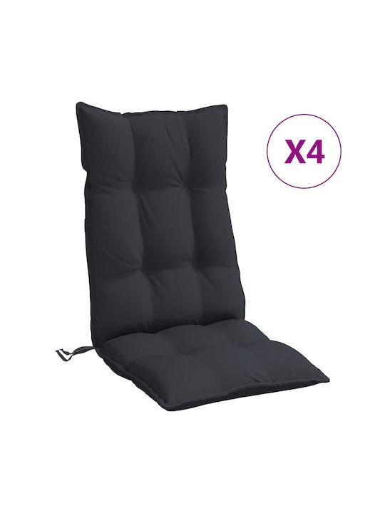 vidaXL Waterproof Garden Chair Cushion with Back Black 4pcs 50x120cm.