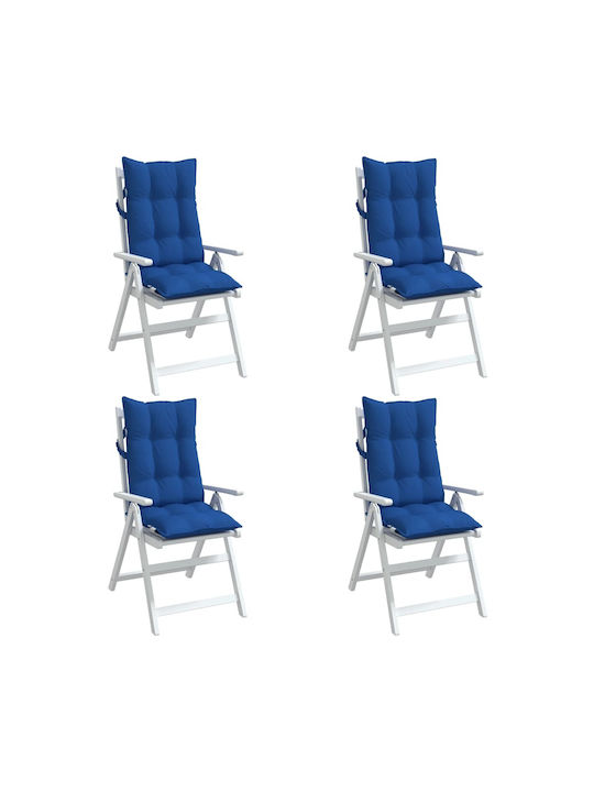 vidaXL Waterproof Garden Chair Cushion with Back Blue 4pcs 50x120cm.