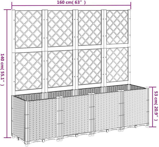 vidaXL Garden Planter Box Plastic Grey 160x40x140cm.