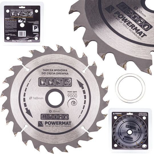 Powermat Δίσκος Κοπής Ξύλου με 24 Δόντια 160mm