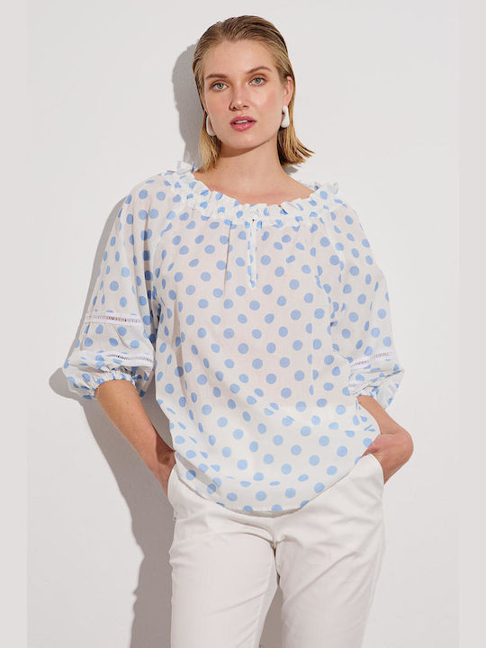 Bill Cost Damen Bluse Baumwolle Polka Dot Hellblau