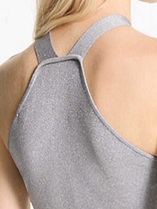 Women's Crop Top Sleeveless with Halter Neck Silver