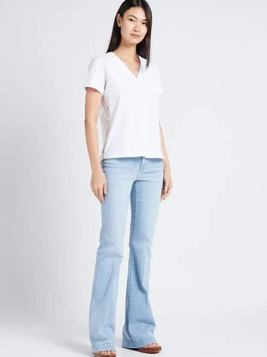 Liu Jo Damen T-shirt mit V-Ausschnitt White