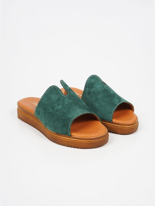 Piazza Shoes Leather Women's Flat Sandals Flatforms in Green Color