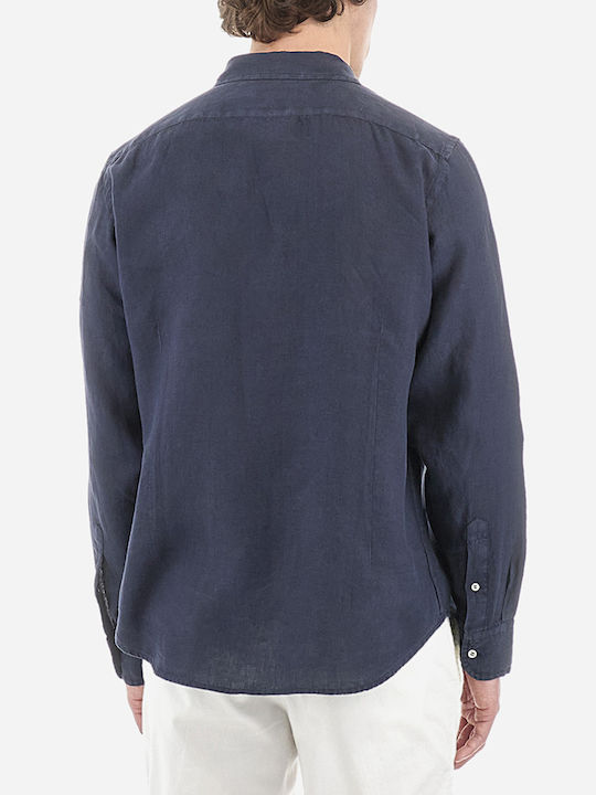 Langärmlig Leinen Hemd Marineblau