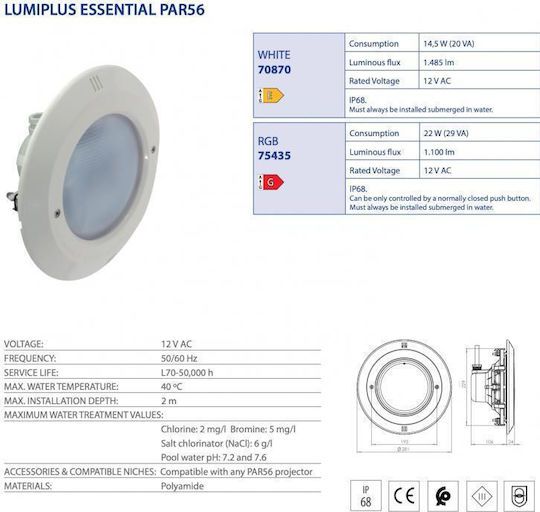 Astral Pool LED Pool-Scheinwerfer mit Mehrfarbiger (RGB) Beleuchtung 75435