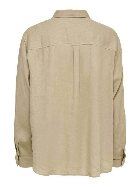 Only Langärmelig Damen Leinen Hemd Beige