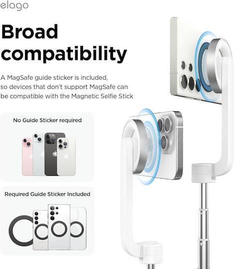 Elago Selfie Stick Cell Phone Tripod with Bluetooth White