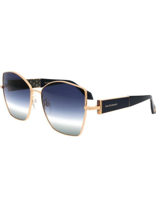 Ana Hickmann Women's Sunglasses with Gold Metal Frame and Blue Gradient Lens AH3280 05Α