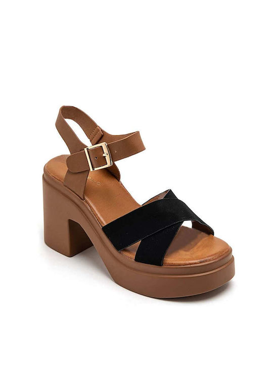 Keep Fred Platform Synthetic Leather Women's Sandals with Ankle Strap Black