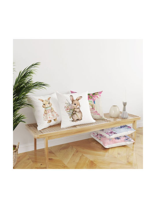 Borea Decorative Pillow Case Printed Design 73 100% Cotton Ecru 45x45cm