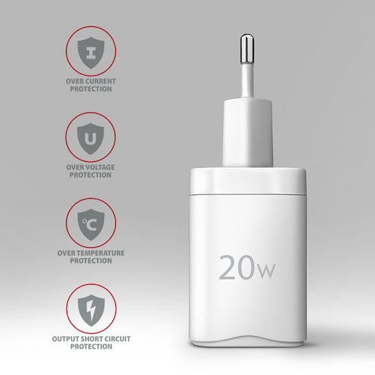 Axagon Charger Without Cable with USB-A Port and USB-C Port 20W Power Delivery / Quick Charge 2.0 / Quick Charge 3.0 / Quick Charge 4+ Whites (ΑCU-ΡQ20W)