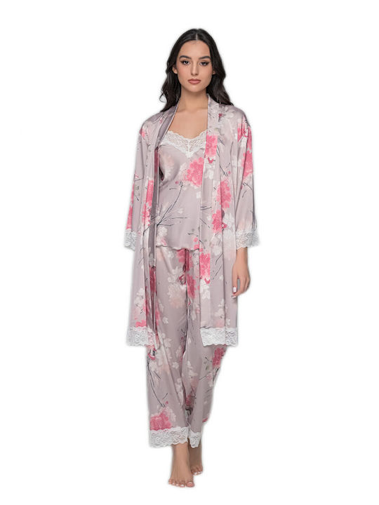 Milena by Paris Sommer Damen Pyjama-Set Satin Colorful