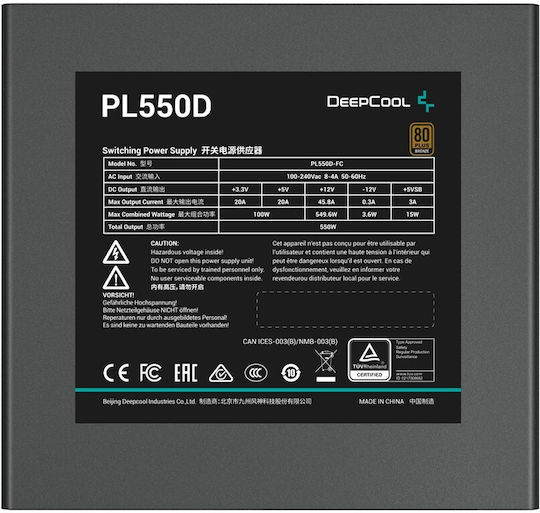 Deepcool PL550D 550W Черен Компютърно захранване Пълен кабел 80 Plus Bronze