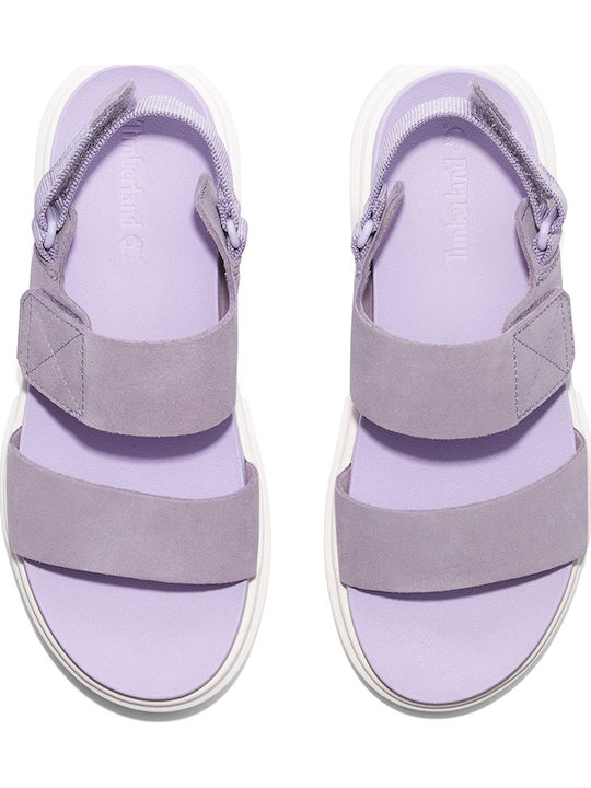 Leather Women's Flat Sandals Anatomic in Purple Color
